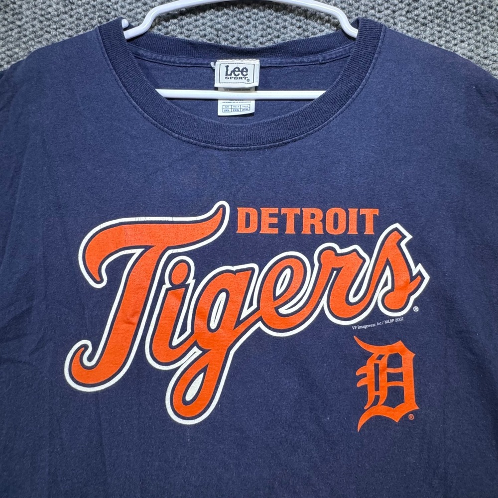 Vintage Lee Sport Detroit Tigers MLB T-Shirt Navy Blue 2007 Mens 2XL